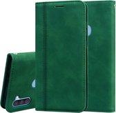 Voor Samsung Galaxy A11 Frosted Business Magnetische Horizontale Flip PU Leather Case met houder & kaartsleuf & lanyard (groen)