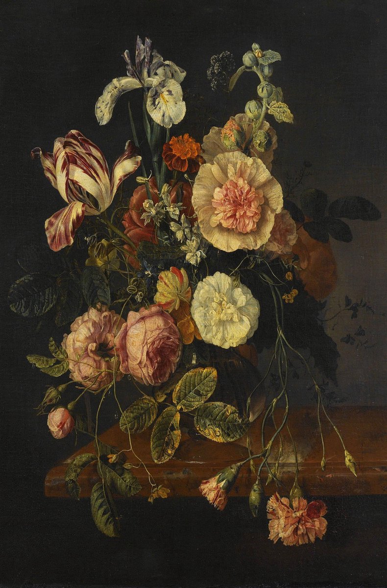 Schilderij - stilleven bloemen - Collectie dutch masters - Dibond wit - 98x148cm