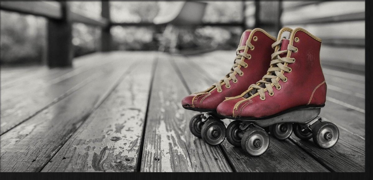 Schilderij - rolschaatsen - Collectie Moves - Forex met zwarte lijst - 98x48cm