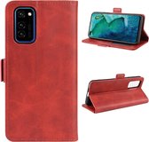 Voor Huawei Honor V30 / Honor V30 Pro Dubbele gesp Crazy Horse Zakelijk Mobiele telefoon Holster met kaarthouder Beugelfunctie (rood)