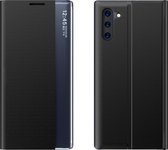 Voor Galaxy Note 10 Zij-display met magnetische / beugelfunctie / slaapfunctie Effen structuurdoek + pc-flipcase (zwart)