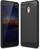 Brushed Texture Carbon Fibre Shockproof TPU Case voor Nokia 2.1 (Zwart)