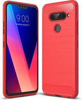 Brushed Texture Carbon Fibre Shockproof TPU Case voor LG V40 ThinQ (Rood)