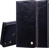 Business Style Oil Wax Texture Horizontal Flip Leather Case voor Huawei Y7 (2019), met houder & kaartsleuven & portemonnee (zwart)