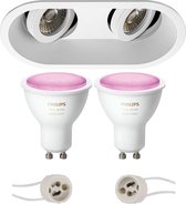 PHILIPS HUE - LED Spot Set GU10 - White and Color Ambiance - Bluetooth - Prima Zano Pro - Inbouw Ovaal Dubbel - Mat Wit - Kantelbaar - 185x93mm