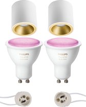 PHILIPS HUE - Opbouwspot Set GU10 - White and Color Ambiance - Bluetooth - Prima Cliron Pro - Opbouw Rond - Mat Wit/Goud - Verdiept - Ø90mm