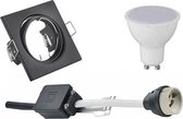 LED Spot Set - Iona - GU10 Fitting - Inbouw Vierkant - Mat Zwart - 6W - Warm Wit 3000K - Kantelbaar 80mm