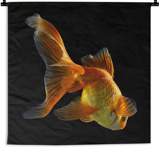 Tapisserie Animaux sur fond noir - Poisson rouge sur fond noir Tapisserie coton 60x60 cm - Tapisserie avec photo