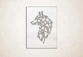 Line Art - Wolf vierkant 2 - M - 80x60cm - EssenhoutWit - geometrische wanddecoratie