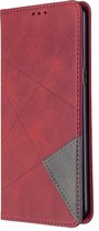 LG K61 Hoesje - Mobigear - Rhombus Slim Serie - Kunstlederen Bookcase - Rood - Hoesje Geschikt Voor LG K61