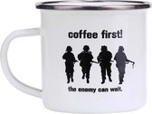 Emaille beker soldaten wit - Coffee First!