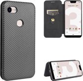 Voor Google Pixel 3 XL koolstofvezel textuur magnetische horizontale flip TPU + pc + PU lederen tas met kaartsleuf (zwart)