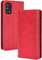 Voor OPPO Realme 7 Pro magnetische gesp Retro Crazy Horse-textuur Horizontale flip lederen tas, met houder & kaartsleuven en fotolijst (rood)