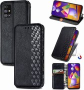 Voor Samsung Galaxy M31S Cubic Grid Pressed Horizontal Flip Magnetic PU Leather Case met houder & kaartsleuven & portemonnee (zwart)