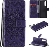 Voor Sony Xperia5 II Sun Embossing Pattern Horizontale Flip Leather Case met Card Slot & Holder & Wallet & Lanyard (Purple)