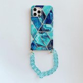 Galvaniserende splicing TPU beschermhoes met kettingriem voor iPhone 12 mini (blauw)