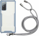 Voor Samsung Galaxy S20 FE acryl + kleur TPU schokbestendig hoesje met nekkoord (melkgrijs)