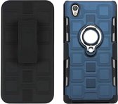 Voor Sony Xperia L1 3 in 1 Cube PC + TPU beschermhoes met 360 graden draaien zilveren ringhouder (marineblauw)