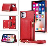 Portemonnee-tas met vierkante rits TPU + PU-achterklep met houder & kaartsleuven & portemonnee & cross-body riem voor iPhone 11 (rood)