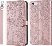 Life of Tree Embossing Pattern Horizontale Flip lederen hoes met houder & kaartsleuf & portemonnee & fotolijst & lanyard voor iPhone 6 Plus & 6s Plus (Rose Gold)