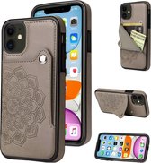 Reliëfpatroon PU + TPU beschermhoes met houder & portemonnee & kaartsleuven voor iPhone 11 Pro (grijs)