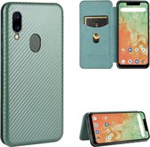 Voor UMIDIGI A3X koolstofvezel textuur magnetische horizontale flip TPU + pc + PU lederen tas met kaartsleuf (groen)