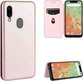 Voor UMIDIGI A3X koolstofvezel textuur magnetische horizontale flip TPU + pc + PU lederen tas met kaartsleuf (roze)