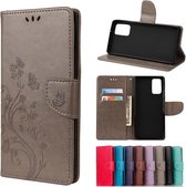 Voor Samsung Galaxy Note20 Ultra Butterfly Flower Embossing Horizontale Flip Leather Case met houder & kaartsleuven & portemonnee (grijs)