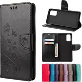 Voor Samsung Galaxy Note20 Ultra Butterfly Flower Embossing Horizontale Flip Leather Case met houder & kaartsleuven & portemonnee (zwart)