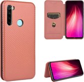 Voor Xiaomi Redmi Note 8T Koolstofvezel Textuur Magnetische Horizontale Flip TPU + PC + PU lederen tas met kaartsleuf (bruin)