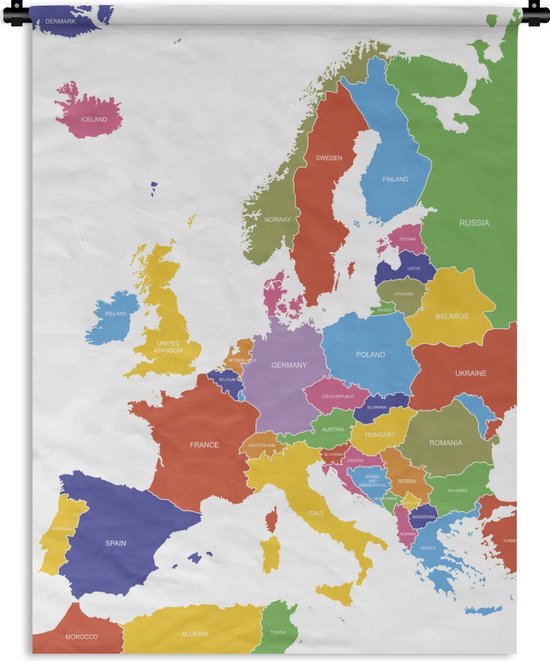 Wandkleed Kleurrijke kaart Europa - Detailed map of Europe Wandkleed katoen 60x80 cm - Wandtapijt met foto