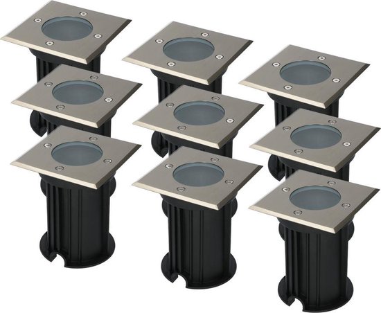 9x LED Grondspot Rond - IP67 - GU10 - RVS - 1M Kabel - Kantelbaar