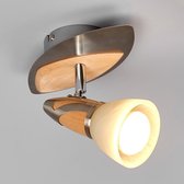 Lindby - LED plafondlamp - 1licht - metaal, hout, glas - H: 15 cm - E14 - gesatineerd nikkel, hout, wit gesatineerd - Inclusief lichtbron