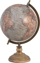 Clayre & Eef Wereldbol Decoratie 21*21*34 cm Grijs, Bruin Hout / ijzer Wereld Rond Globe