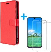 Bookcase Geschikt voor: Huawei Y5p - Rood - portemonnee hoesje met 2 stuks Glas Screen protector