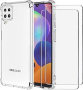 Shockproof Silicone Geschikt voor: Samsung Galaxy A12 Hoesje Anti-Shock TPU Siliconen + 2X Tempered Glass Screenprotector