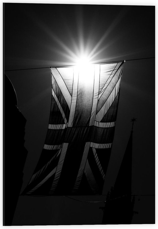 Dibond - Engelse Vlag in de Zon - 40x60cm Foto op Aluminium (Met Ophangsysteem)