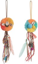 J-line Hang Pomp Boho Katoen Azuur/Geel Assortiment Van 2