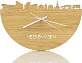 Skyline Klok Heerenveen Eikenhout - Ø 40 cm - Woondecoratie - Wand decoratie woonkamer - WoodWideCities