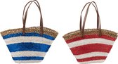 J-Line Strandtas Streep Blauw/Rood/Wit Assortiment Van 2