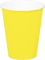 16x stuks drinkbekers van papier geel 350 ml - Uni kleuren thema voor verjaardag of feestje