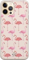 iPhone 12 hoesje - Flamingo - Soft Case Telefoonhoesje - Print - Roze