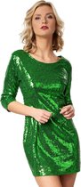 dressforfun - Paillettenjurk met lange mouwen groen L - verkleedkleding kostuum halloween verkleden feestkleding carnavalskleding carnaval feestkledij partykleding - 303793