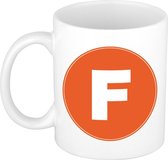 Mok / beker met de letter F oranje bedrukking voor het maken van een naam / woord - koffiebeker / koffiemok - namen beker