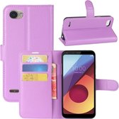 Voor lg q6 litchi textuur horizontale flip lederen tas met houder en kaartsleuven en portemonnee (paars)