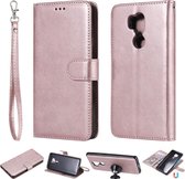 Voor LG G7 ThinQ Effen kleur Horizontale Flip Beschermhoes met houder & kaartsleuven & portemonnee & fotolijst & lanyard (rose goud)