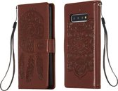 Voor Galaxy S10 Dream Catcher afdrukken Horizontale flip lederen tas met houder & kaartsleuven & portemonnee & lanyard (bruin)