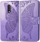 Butterfly Love Flowers Embossing Horizontale Flip Leather Case For One Plus 7 met houder & kaartsleuven & portemonnee & lanyard (lichtpaars)