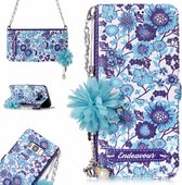 Voor Galaxy S8 + / G955 Blauw en wit porseleinpatroon Horizontale flip lederen tas met houder en kaartsleuven & parelbloem Ornament & ketting