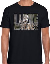 Tekst shirt I love wolves met dieren foto van een wolf zwart voor heren - cadeau t-shirt wolven liefhebber XL
